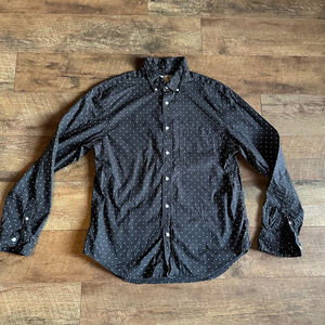 Men's Old Navy Black White Polka Dot Slim Fit Button Down Shirt L